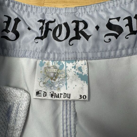 Ed Hardy Alive Christian Audigier Blue Board Shorts Dragon Dagger Swim Trunks 30 - Picture 8 of 15